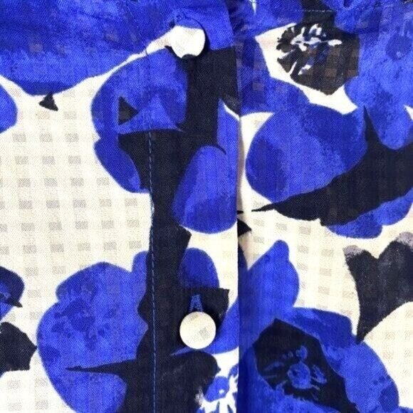 Womens L Ruffle Floral A-Line Blouse Tie Short Sleeve Button Back Who What Wear - Picture 4 of 14